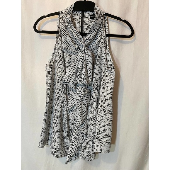 Jabot Sleeveless Blouse Large by Central Park West Black White NEW - Picture 1 of 6